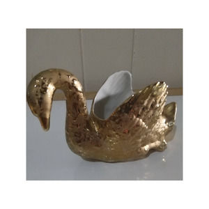 Vintage Golden Weeping Swan Planter, Elynor China, USA